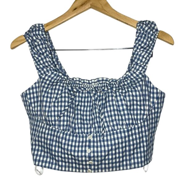 Monteau Los Angeles Blue Gingham Smocked Crop Top XL NWT Cottagecore Picnic - Picture 2 of 12